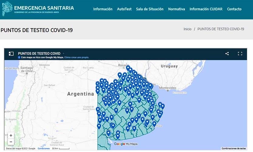 Crearon un mapa online para ubicar más de 350 puntos fijos de testeo